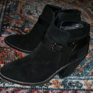 Aquatalia Liana Suede booties with leather buckle